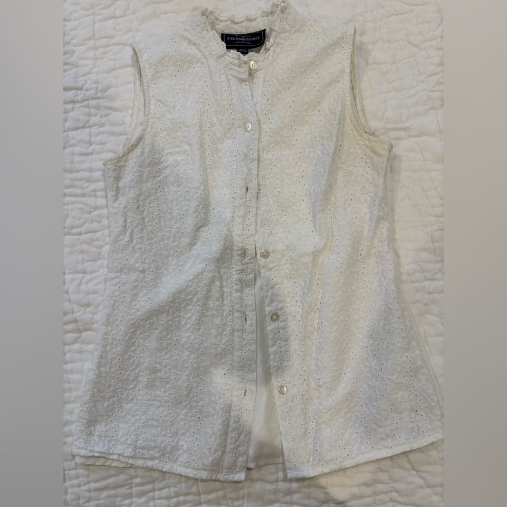 Kiel James Patrick White Eyelet Sleeveless Top